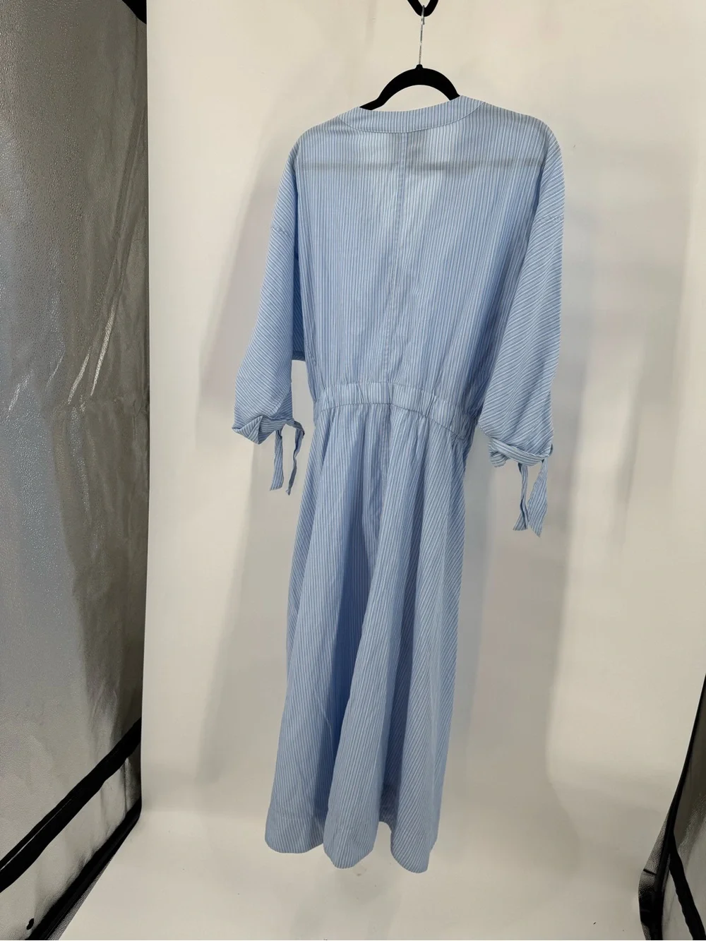 3.1 Phillip Lim Light Blue Striped V-Neck Belted Midi Dress